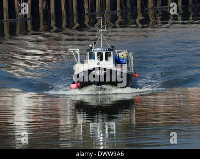 Barca da pesca chiamato prosperità nel porto di Whitby. Whitby, North Yorkshire, Regno Unito Foto Stock