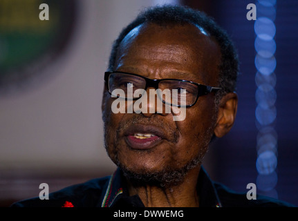 Presidente dell Inkatha Freedom Party Mangosuthu Buthulezi parla ai media come lui e Comandante in capo del Comitato economico Foto Stock