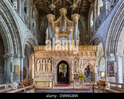 L'organo di St David's Cathedral, St David's, Pembrokeshire, Wales, Regno Unito Foto Stock