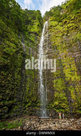 La spettacolare e grandi Waimoku Falls in Maui. Foto Stock