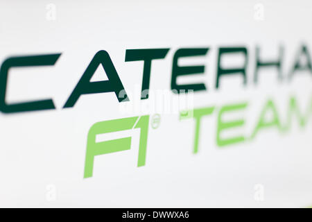 Melbourne, Victoria, Australia. Xiv Mar, 2014. Marzo 14, 2014: Digital Signage alla Caterham F1 Team garage al 2014 Australian Formula One Grand Prix all'Albert Park di Melbourne, Australia. Sydney bassa/Cal Sport Media/Alamy Live News Foto Stock