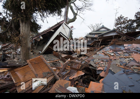 La devastazione provocata dal maremoto, Miyagi, Giappone Foto Stock