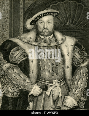 Antique circa 1880 incisione, il re Enrico VIII d'Inghilterra. Foto Stock