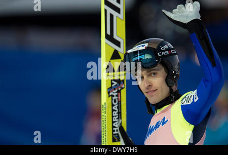 Harrachov, Repubblica Ceca. Xiv Mar, 2014. Jan dei licei della Repubblica ceca compete durante lo sci battenti Campionati del Mondo in Harrachov, Repubblica Ceca, giovedì 14 marzo, 2014. Credito: Radek Petrasek/CTK foto/Alamy Live News Foto Stock