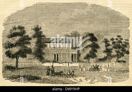 Incisione del 1854, Casa della olandese residente a Sourabaya in Java, Indonesia. Foto Stock