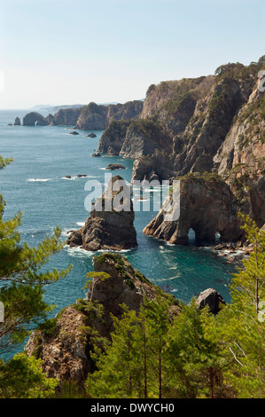 Kitayamazaki Cliff, Sanriku Costa, Shimohei pistola, nella prefettura di Iwate, Giappone Foto Stock