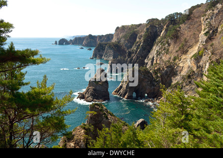 Kitayamazaki Cliff, Sanriku Costa, Shimohei pistola, nella prefettura di Iwate, Giappone Foto Stock