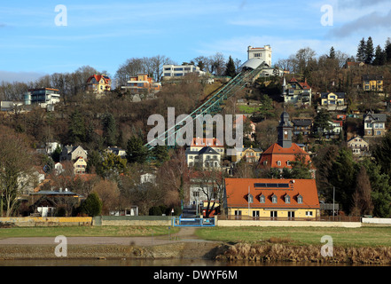 Dresden, Germania, che guardano ai giardini della funicolare nel quartiere Loschwitz Foto Stock