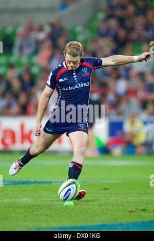 Melbourne, Australia. Xiv Mar, 2014. BRYCE HEGARTY dei ribelli di Melbourne in azione durante il round 22 corrispondenza tra i ribelli di Melbourne e Crociati durante l'australiano Super stagione 2013/2014 a AAMI Park. Credito: Tom Griffiths/ZUMA filo/ZUMAPRESS.com/Alamy Live News Foto Stock