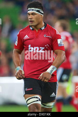 Melbourne, Australia. Xiv Mar, 2014. La Giordania TAUFUA dei Crociati in azione durante il round 5 corrispondenza tra i ribelli di Melbourne e Crociati durante l'australiano Super Rugby stagione 2013/2014 a AAMI Park. Credito: Tom Griffiths/ZUMA filo/ZUMAPRESS.com/Alamy Live News Foto Stock