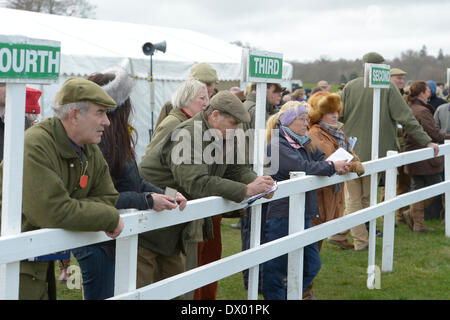 Kelso, Regno Unito. - 15/Mar/2014 : Frati Haugh Duca di Buccleuch punto-2-punto didascalia: spettatori attendere sul Cavallini vincenti tornando Credito: Rob grigio/Alamy Live News Foto Stock