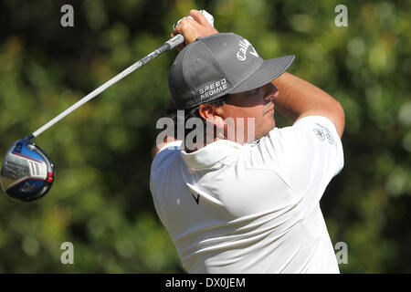 Palm Harbor, Florida, Stati Uniti d'America. Xv Mar, 2014. Pat Perez tees off durante il terzo round della Valspar campionato a Innisbrook Resort - Copperhead in Palm Harbor, Florida. Credito: Azione Sport Plus/Alamy Live News Foto Stock