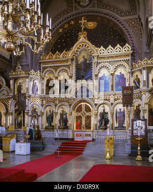 Vista interna della Cattedrale Uspenski a Helsinki in Finlandia Foto Stock