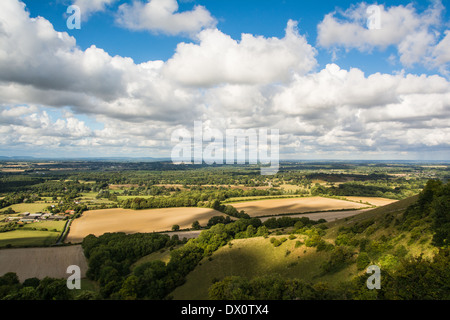 Affacciato su Rackham e il Sussex Weald dal South Downs nel West Sussex. Foto Stock