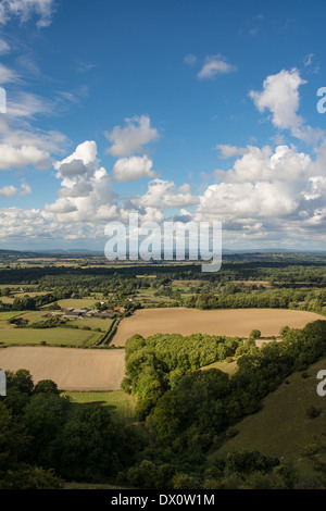 Affacciato su Rackham e il Sussex Weald dal South Downs nel West Sussex. Foto Stock