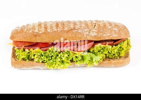 Pomodoro, salame e formaggio panini isolato su bianco Foto Stock