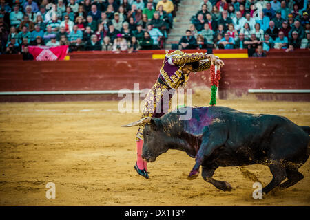 Valencia, Spagna. Marzo 16th, 2014: torero spagnolo David Fandila " El Fandi' esegue durante una Corrida nella Plaza de Toros Valencia durante il Fallas Festival Credito: matthi/Alamy Live News Foto Stock