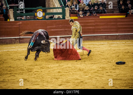 Valencia, Spagna. Marzo 16th, 2014: torero spagnolo Daniel Luque esegue durante una Corrida nella Plaza de Toros Valencia durante il Fallas Festival Credito: matthi/Alamy Live News Foto Stock