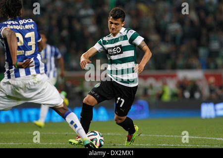 Marzo 16, 2014 - Sporting è avanti colombiano Fredy Montero controlla la sfera durante la Zon Sagres League Football Match Sporting CP vs FC Porto ad Alvalade Stadium di Lisbona. (Credito Immagine: © Filipe Amorim/NurPhoto/ZUMAPRESS.com) Foto Stock