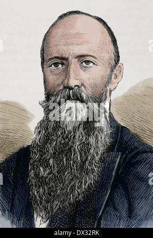 Augustus Le Plongeon (1825-1908) fotografo angloamericano e antiquario. Ritratto. Incisione. Colorati. Foto Stock