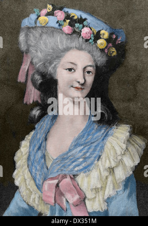 La principessa Maria Luigia di Savoia (1749-1792). Confidente della regina Maria Antonietta. Ritratto. Incisione. Colorati. Foto Stock