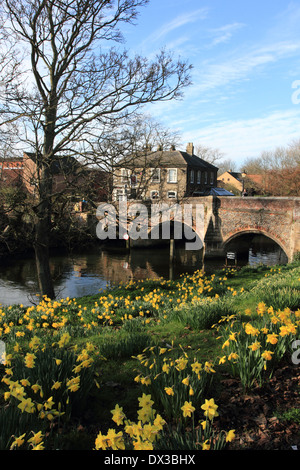 Bishopgate ponte sul fiume Wensum, il Pub Red Lion a sfondo, Norwich, Norfolk, Regno Unito Foto Stock