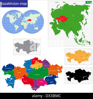 Mappa di Kazakistan Foto Stock