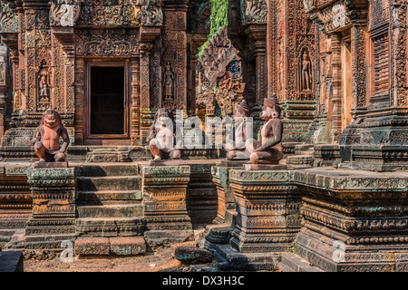 Monkey Statue Banteay Srei rosa hindu temple Cambogia Foto Stock