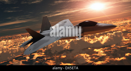 Un F-22 jet fighter vola ad un'altitudine al di sopra della nube strato sulla sua missione. Foto Stock