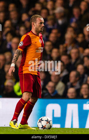 Londra, Regno Unito. Xviii Mar, 2014. Il Galatasaray di Wesley Sneijder durante la seconda gamba della UEFA Champions League round di gioco 16 tra Chelsea e il Galatasaray da Stamford Bridge. Credito: Azione Sport Plus/Alamy Live News Foto Stock