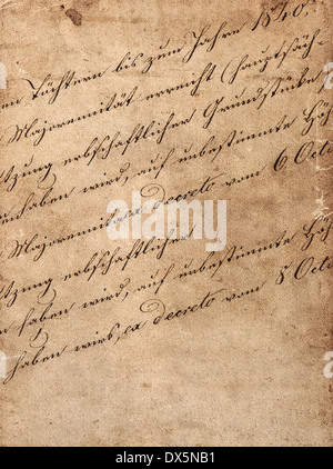 La grafia vintage con undefined testo latino. manoscritto. pergamena. grunge scuro dello sfondo della carta Foto Stock