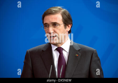 Berlino, Germania. 18 marzo 2014. Le dichiarazioni del Cancelliere federale Angela Merkel e il Primo ministro portoghese Passos Coelho dopo la riunione bilaterale. Goncalo Silva/Alamy Live News Foto Stock
