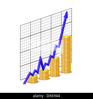Grafico finanziario con monete. Vettore. Foto Stock