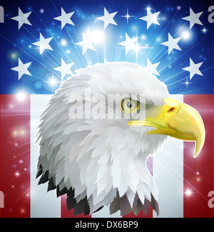 Eagle America amore cuore concetto con e American aquila calva davanti alla bandiera americana banner di stile Foto Stock