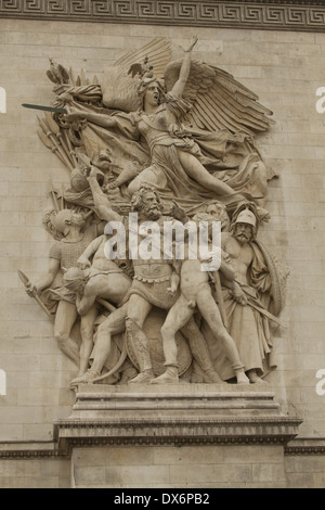 La scultura ' Le partono de 1792 (o la Marseillaise) ' da Francois Rude del Arc de Triomphe nel centro di Place Charles de Gaulle Foto Stock