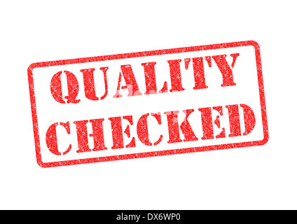 Controllo qualitá rosso timbro di gomma su uno sfondo bianco. Foto Stock