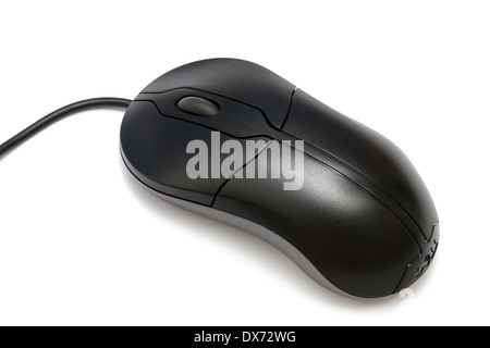 Calcolatore nero mouse isolati su sfondo bianco Foto Stock