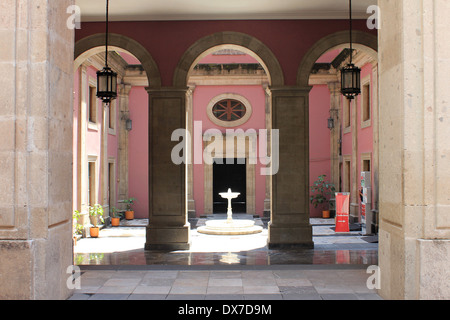 Rosa cortile interno nel Palacio Nacional, Zocalo, Città del Messico Foto Stock