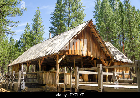 In legno antico mulino di legname in curva, Oregon Foto Stock