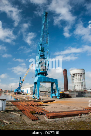 Gru lungo il fiume presso il molo di Goole, Humberside Foto Stock