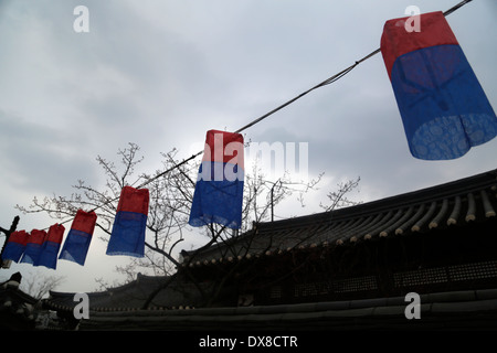 Coreano Tradizionale Villaggio Hanok a Seul, Corea del Sud Foto Stock