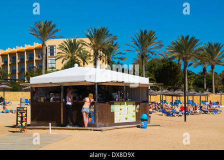 La Playa El Castilo spiaggia principale, a Caleta de Fuste, Fuerteventura, Isole Canarie, Spagna, Europa Foto Stock