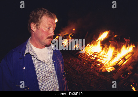 Incenerimento dei selvaggi footed bestie, di bovini e di ovini, sospettato di avere l'afta epizootica, Cumbria, Regno Unito Foto Stock