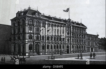 Circa 1885 Vista del Albert edificio sul lato sud di Victoria Square a Montreal, Quebec, Canada. Stampato in un souvenir antichi album utilizzando il Glaser/Frey processo litografico. Foto Stock