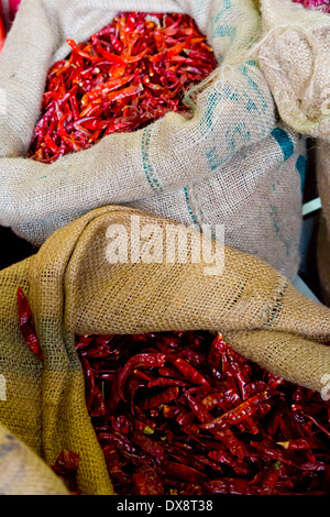 Peperoncino sacchi su un mercato di Singapore Foto Stock