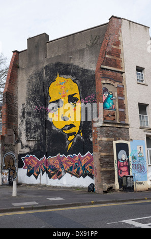 Arte Urbana o Street murale in Stokes Croft distretto, Bristol Foto Stock