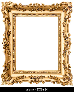 Vintage golden picture frame isolati su sfondo bianco. oggetto di antiquariato Foto Stock