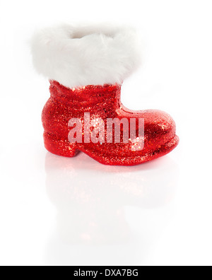 Red Santa's boot isolati su sfondo bianco Foto Stock