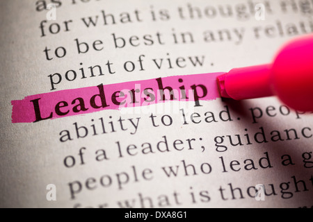 Fake Dizionario, definizione della parola Leadership. Foto Stock