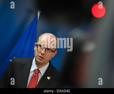 Bruxelles, Belgio. Xxi Mar, 2014. La Repubblica ceca è il PM Bohuslav Sobotka è visto nel corso di una conferenza stampa dopo il vertice Ue di Bruxelles, Belgio, 21 marzo 2014. © Jakub Dospiva/CTK foto/Alamy Live News Foto Stock